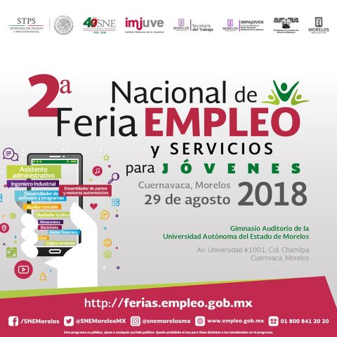 Te invitamos a la 2° Feria de Empleo y Servicios para jóvenes Cuernavaca 2018