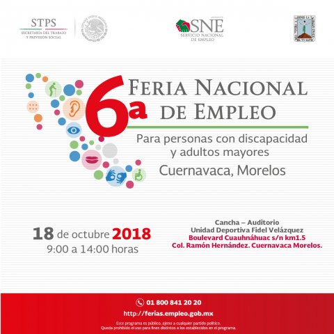 Te invitamos a la 6° Feria Nacional de Empleo para personas con discapacidad y adultos mayores Cuernavaca
